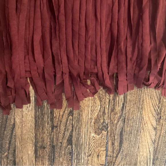 Dark Red Faux Suede Fringe Dress - Picture 3 of 5